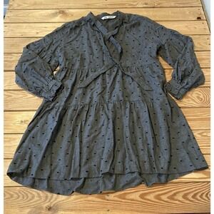 Zara Embroidered Dot Tie Neck Dress Size XS Women’s Grey Black